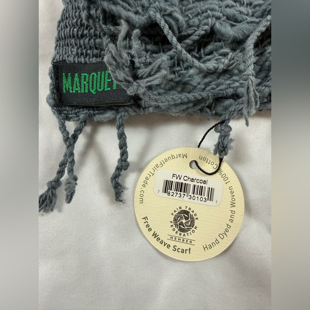 Marquet Fair Trade Hand Woven Charcoal Free Weave Scarf NWT - Picture 4 of 6